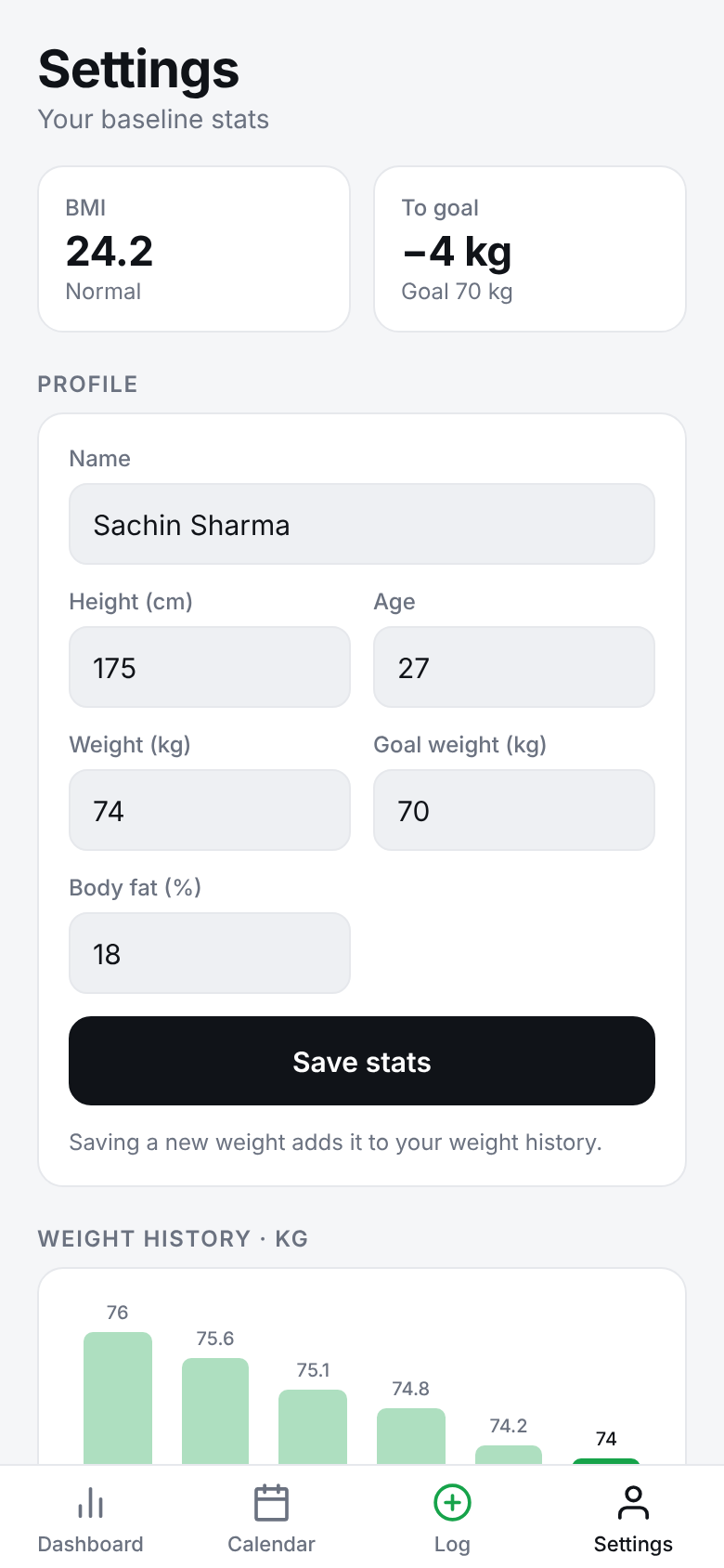 RepLog settings screen